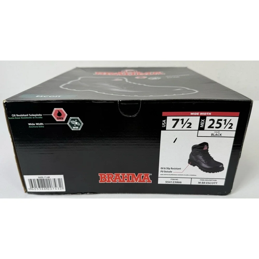 NIB Brahma Men's M BR Escott Wide Black Work Boots 7.5W Soft Toe - Picture 10 of 10